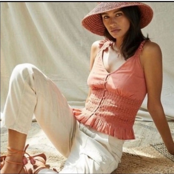 Anthropologie Coral Smocked Tank Top, Size XS - Picture 2 of 4